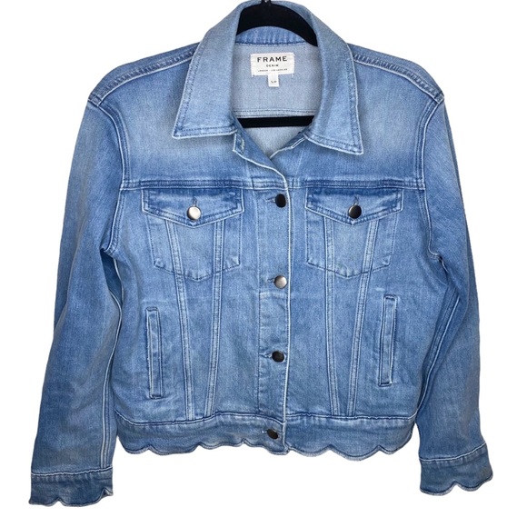 Frame ⌘ Scalloped Edge Cropped Willoughsby Denim Jeans Jacket ⌘ Light Blue ⌘ S - Picture 4 of 17